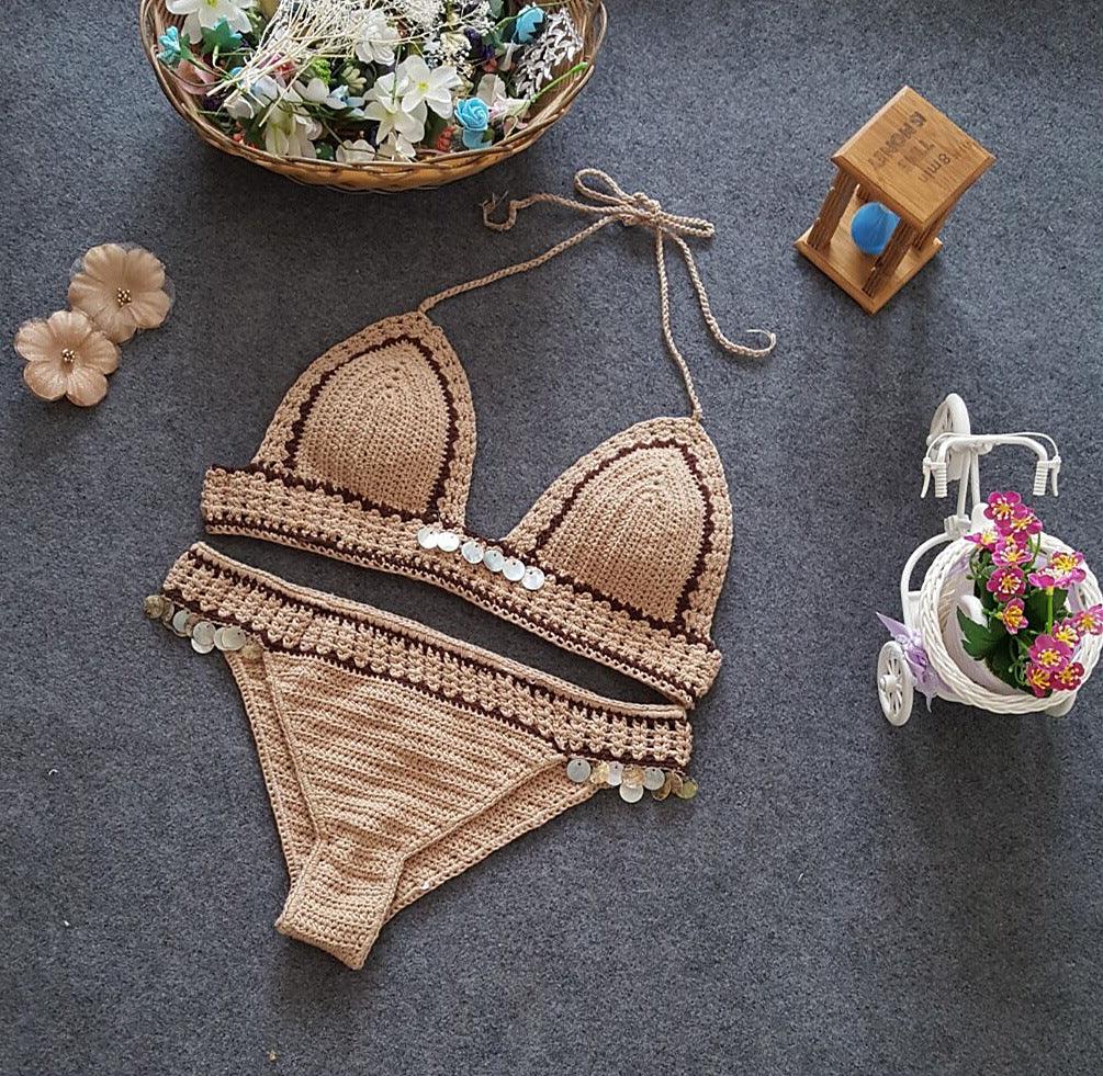 Knitted Mermaid-Inspired Bikini Set for Beach Days - Europe & America Style - Trendy Mix