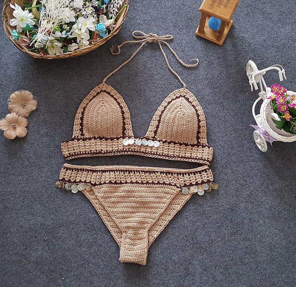 Knitted Mermaid-Inspired Bikini Set for Beach Days - Europe & America Style - Trendy Mix