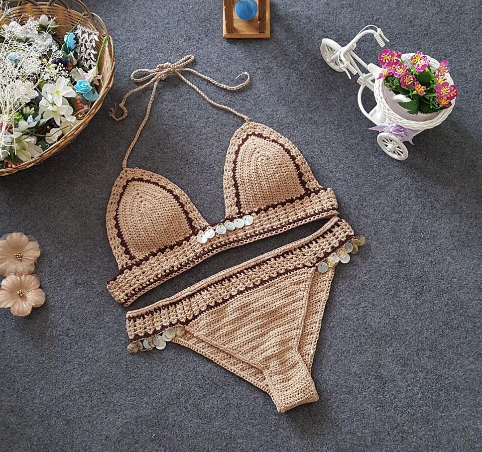 Knitted Mermaid-Inspired Bikini Set for Beach Days - Europe & America Style - Trendy Mix