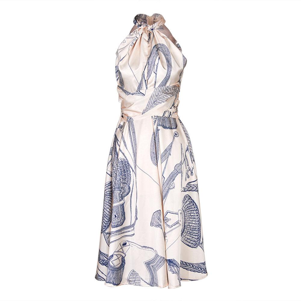 French Style Halterneck Printed Dress - Trendy Mix