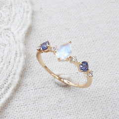 Moonstone Tanzanite Water Drop Ring Female Fashion - Trendy Mix