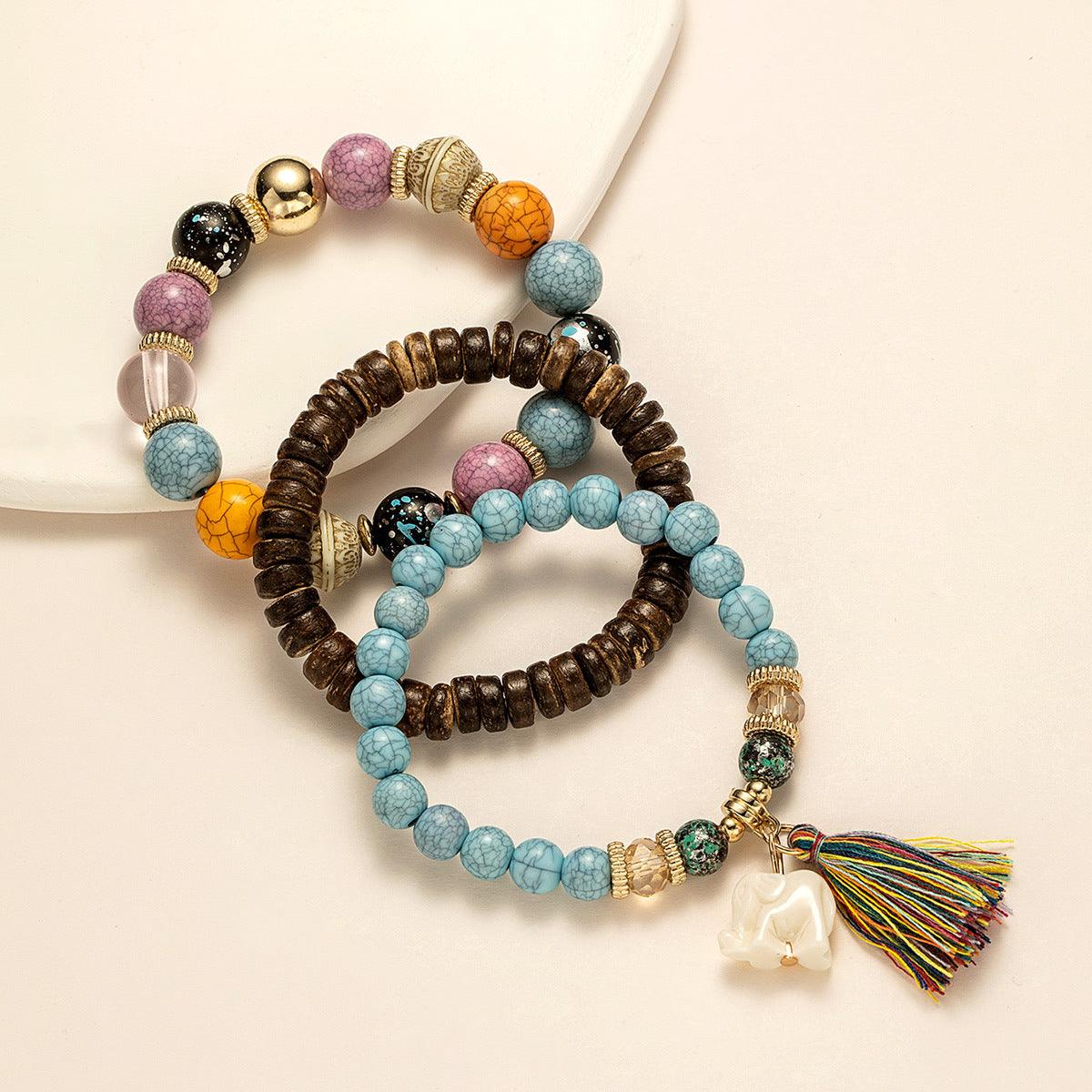 Bohemian Elephant Tassel Multi Layer Temperament Bracelet - Trendy Mix