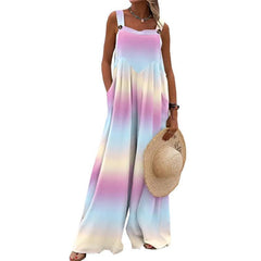 Casual Sleeveless Wide Leg Jumpsuit with European and American Prints for Women - Trendy Mix