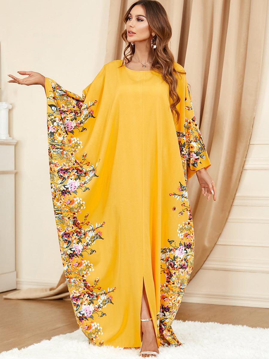 Plus Size Urban Yellow Bat Sleeve outfit for Middle Eastern Muslim Women - Trendy Mix