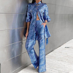 Fashion Women's Printed Long-sleeved Top Straight-leg Trousers Two-piece Set - Trendy Mix