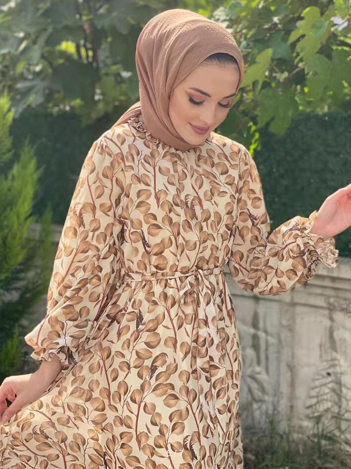 Ruffled Collar Printed Modest Muslim outfit-Set - Trendy Mix