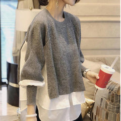 Europe Station Autumn And Winter Women Sweater Splicing Shirt Fake Two-piece Set Of Women Foreign Style Knitted Top Fashion Wholesale - Trendy Mix