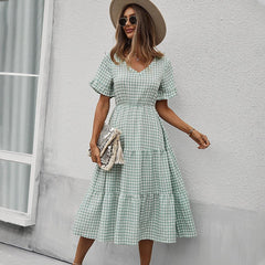 Women's Fashion Temperament Plaid Swing Dress - Trendy Mix