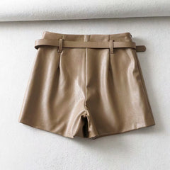 High-waist bud leather shorts