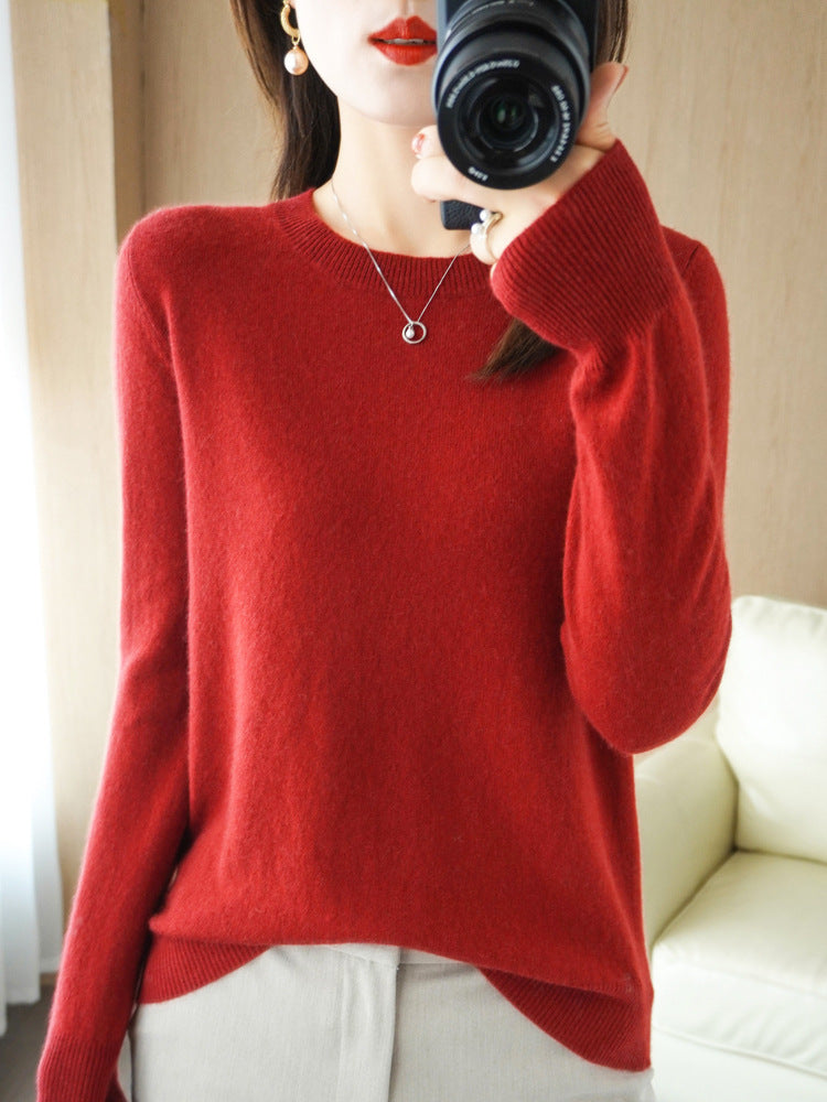 Wool Blended New Women's Loose Round Neck Solid Sweater - Trendy Mix