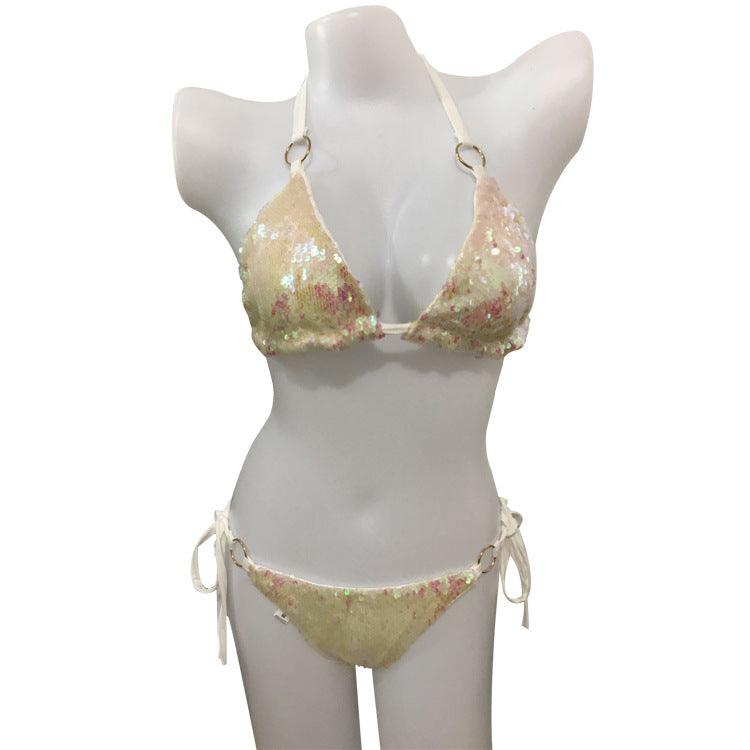 Glimmer Edge: Sequin Bikini with Chic Bra Strap Design - Trendy Mix