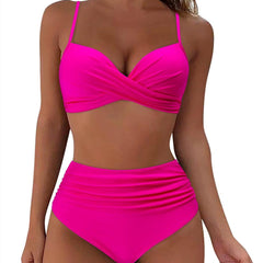 Stylish High-Waisted Printed Push-Up Bikini Set - Trendy Mix