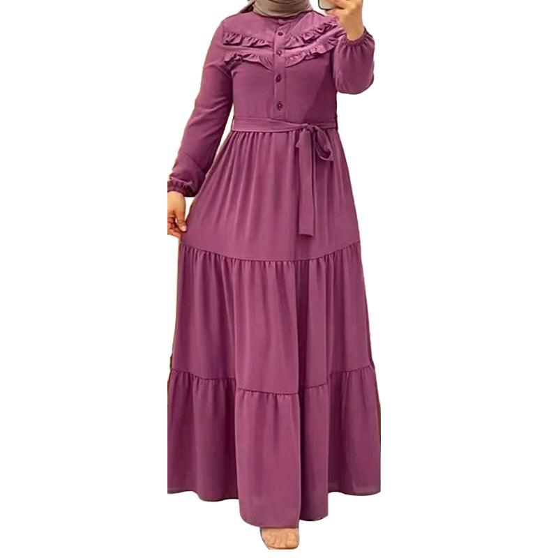 Chic Solid Colour Pleated outfit with Belt for muslim Women - Trendy Mix