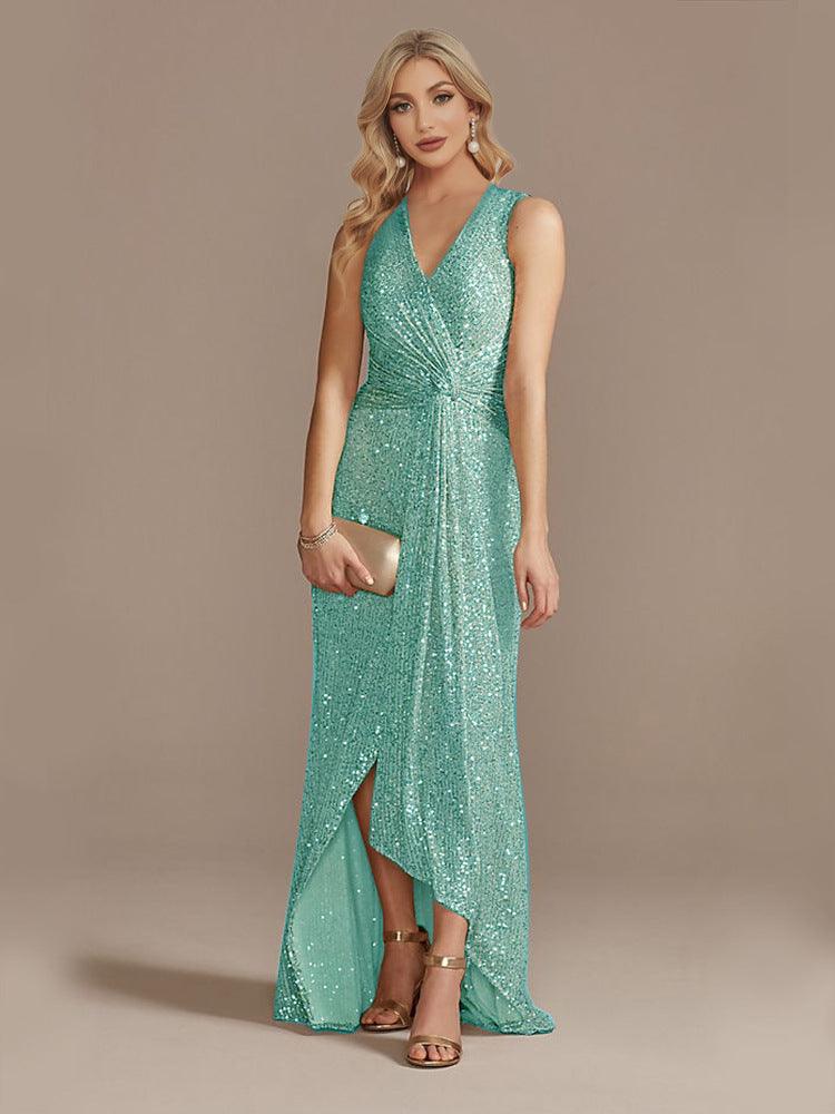 Women's Sequin Twisted Irregular Evening Dress - Trendy Mix