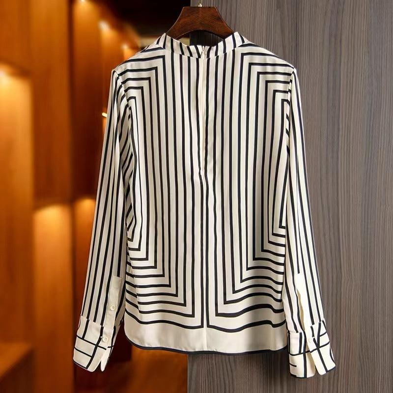 French High-end Vintage Stripe Silk Shirt For Women - Trendy Mix