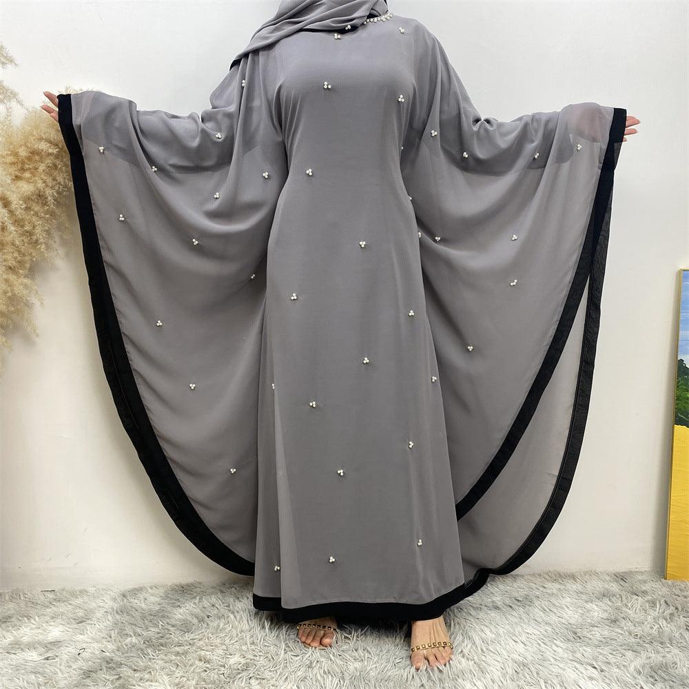 Chic Batwing Sleeve Chiffon Muslim Robe with Elegant Patchwork for Middle Eastern Fashion - Trendy Mix