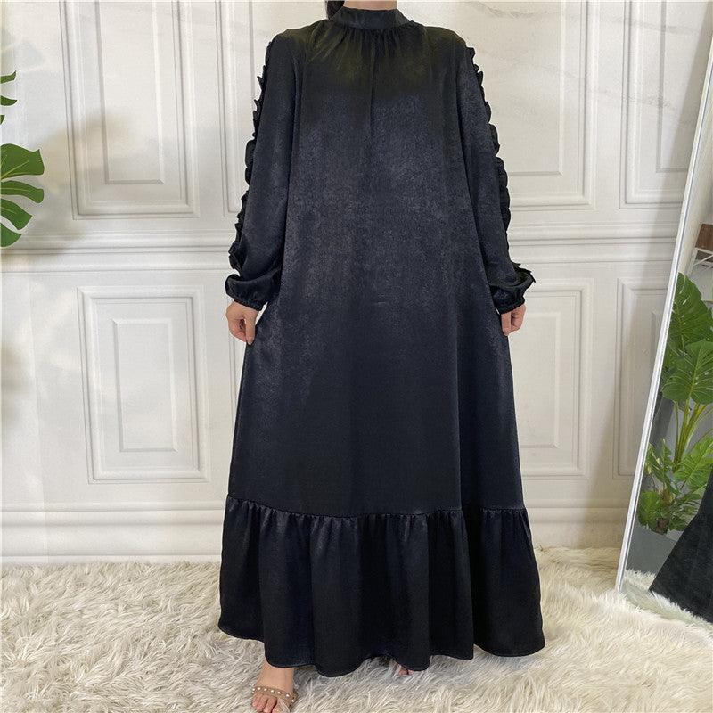 Women's Fashion Simple Hem Ruffle Long Sleeve Muslim outfit - Trendy Mix