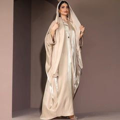 Elegant Apricot Silk Satin Robe for Women - Middle Eastern Muslim Fashion - Trendy Mix