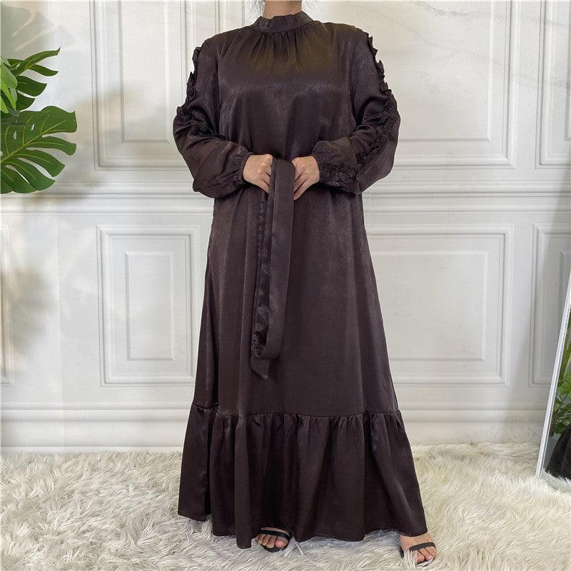 Women's Fashion Simple Hem Ruffle Long Sleeve Muslim outfit - Trendy Mix