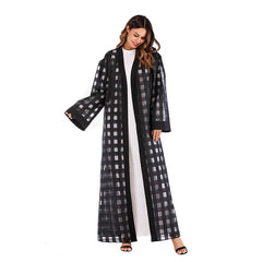 Muslim Ladies' Checkered Loose-Fit Lace-Up Robe - Trendy Mix