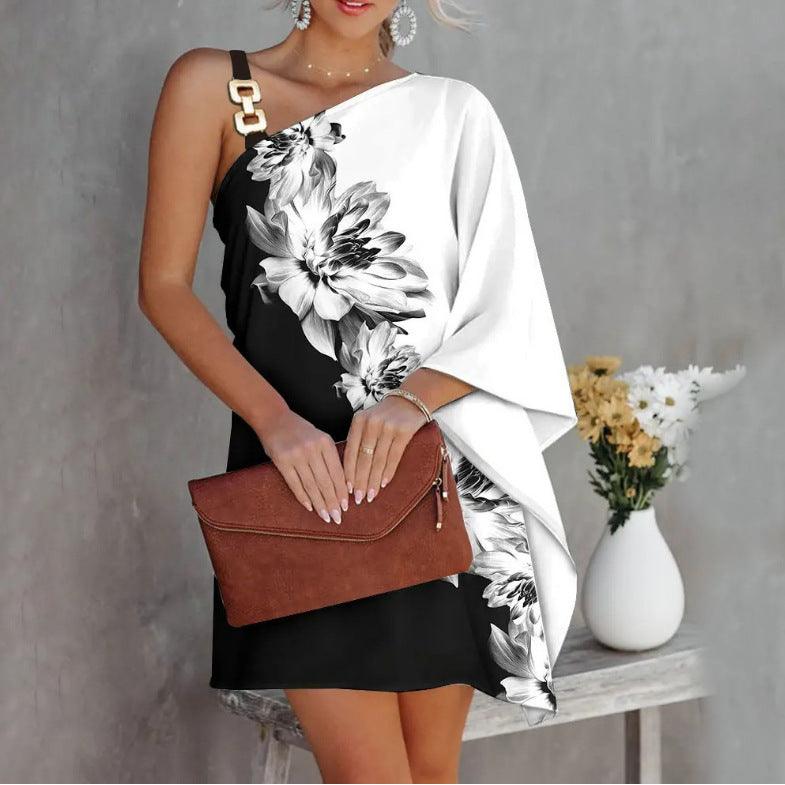 Bat Sleeve Off Shoulder Print Sexy Dress - Trendy Mix