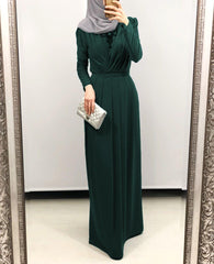 Muslim Women's Solid Color Long with V-Neck and Swing outfit - Trendy Mix