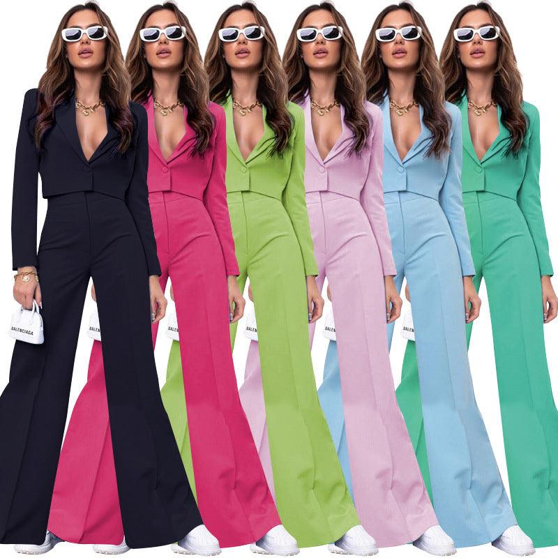 Fashion High Waist Wide Leg Pants Suit - Trendy Mix