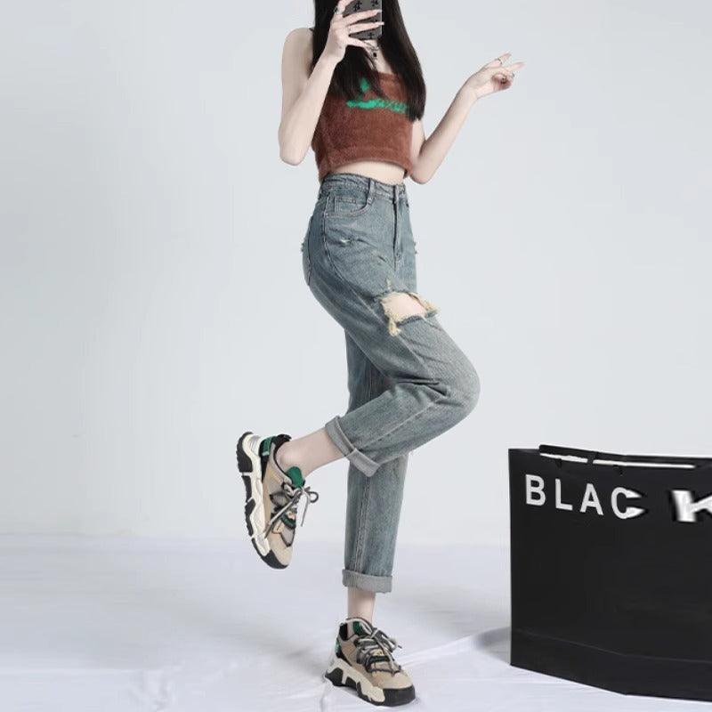 2024 Ripped Daddy Jeans for Women New High Waist Loose Small - Trendy Mix