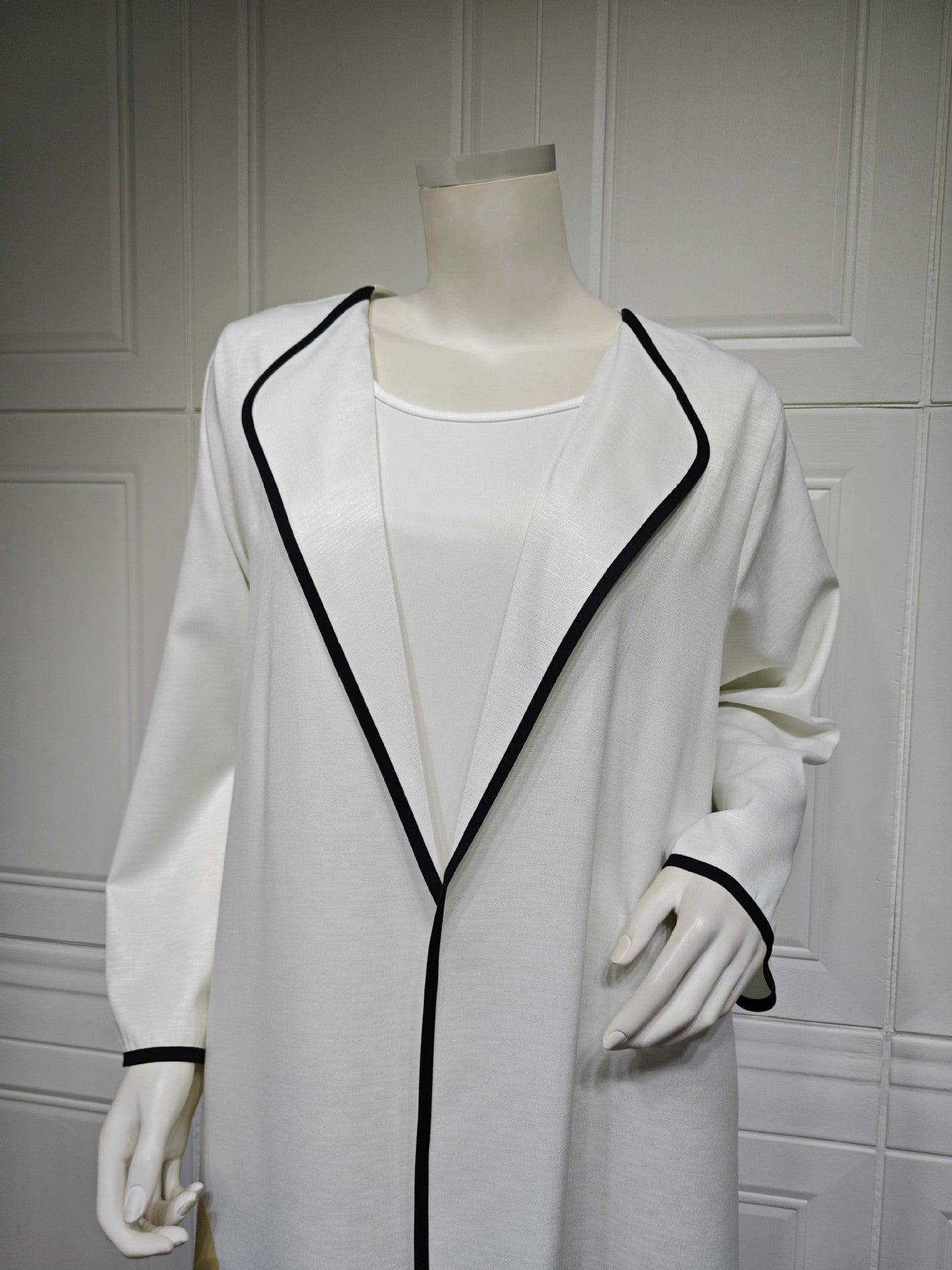 Elegant White Muslim Abaya Cardigan Coat for Women - Trendy Mix