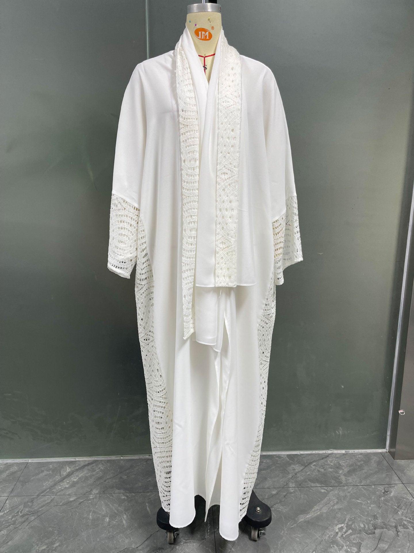 Elegant White Muslim Cardigan Robe for Women - Trendy Mix