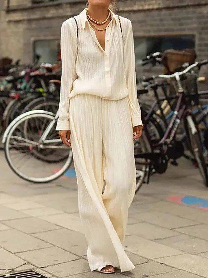 Solid Color Long-sleeved Shirt Loose Suit - Trendy Mix