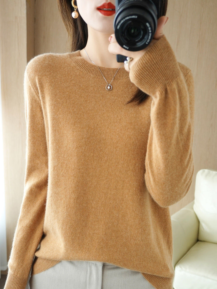 Wool Blended New Women's Loose Round Neck Solid Sweater - Trendy Mix