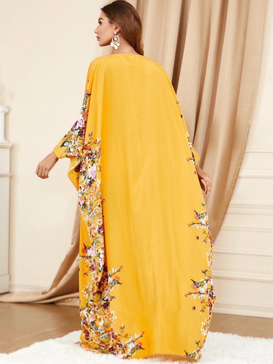 Plus Size Urban Yellow Bat Sleeve outfit for Middle Eastern Muslim Women - Trendy Mix