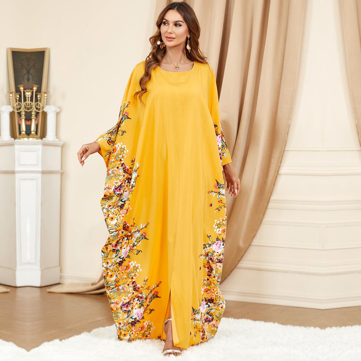 Plus Size Urban Yellow Bat Sleeve outfit for Middle Eastern Muslim Women - Trendy Mix