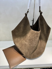 Frosted Cowhide Bucket Bag Large Capacity Genuine Leather