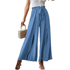 European And American Bow Loose High Waist Pleated Wide Leg Pants - Trendy Mix