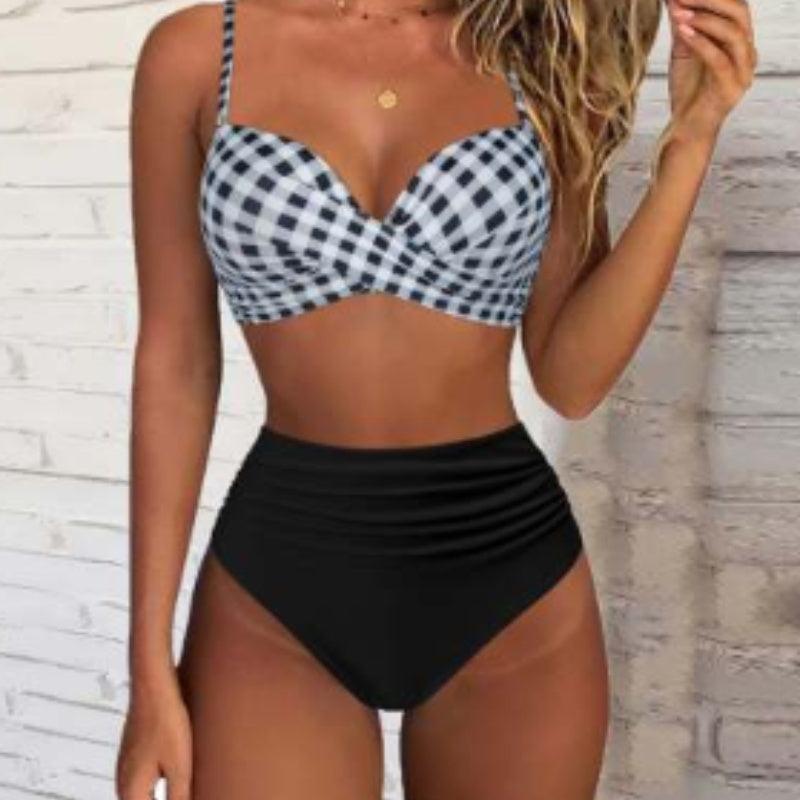 Stylish High-Waisted Printed Push-Up Bikini Set - Trendy Mix