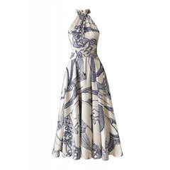 French Style Halterneck Printed Dress - Trendy Mix