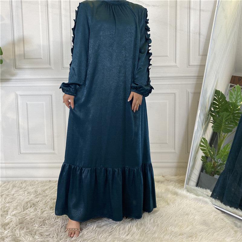 Women's Fashion Simple Hem Ruffle Long Sleeve Muslim outfit - Trendy Mix