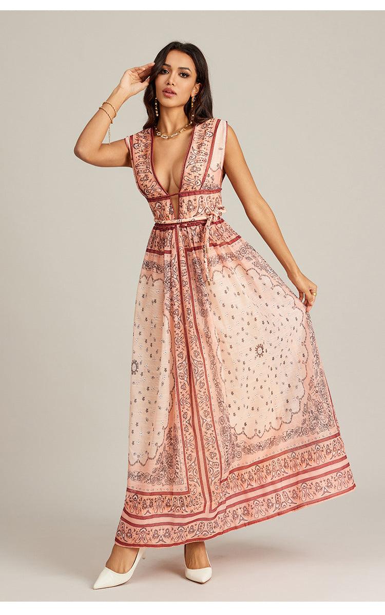 Vintage Style Printed Long Dress - Trendy Mix