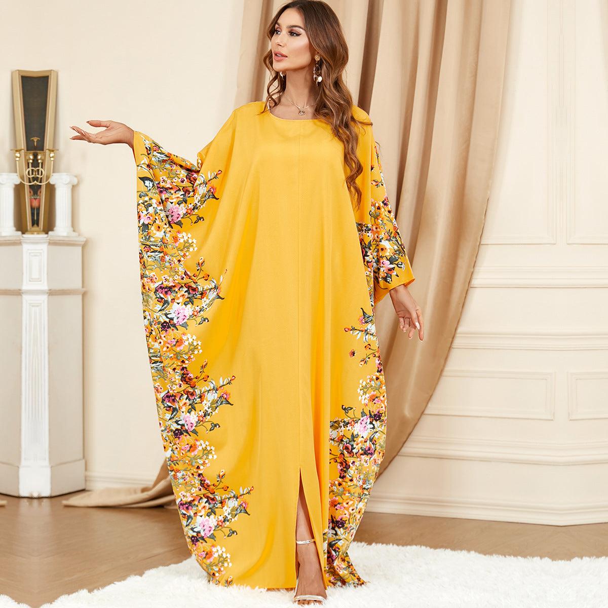 Plus Size Urban Yellow Bat Sleeve outfit for Middle Eastern Muslim Women - Trendy Mix