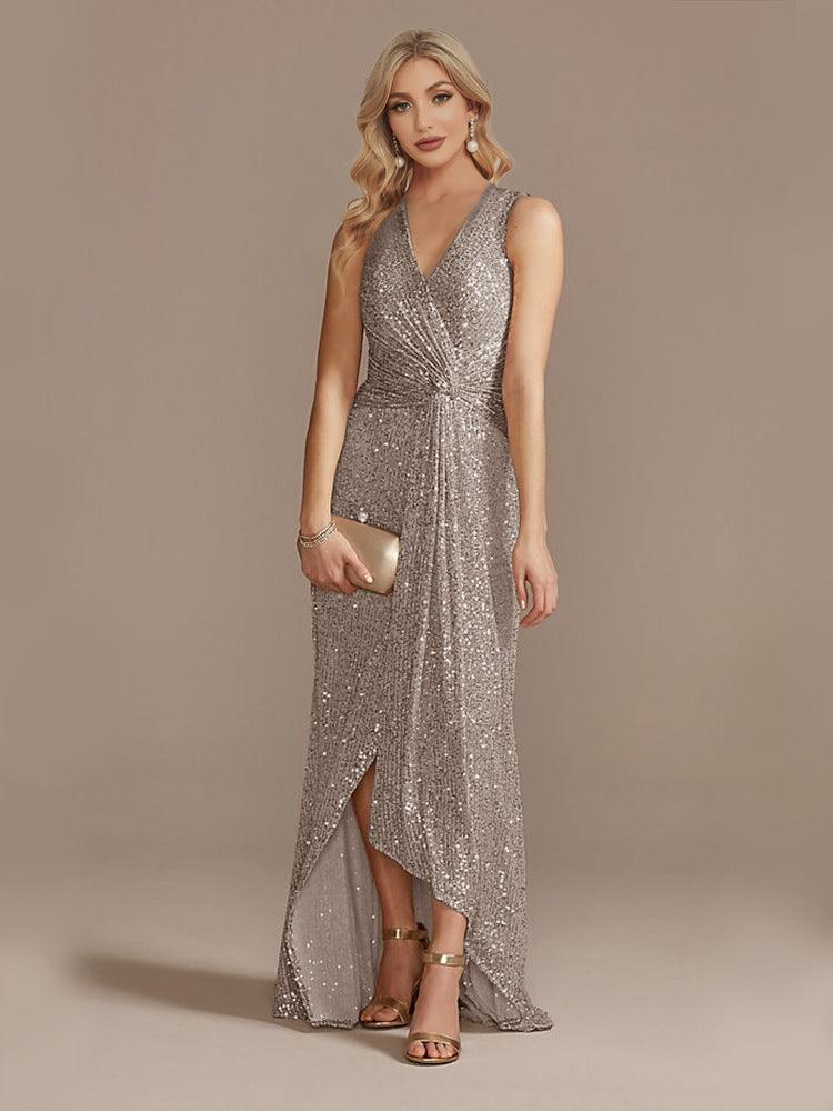 Women's Sequin Twisted Irregular Evening Dress - Trendy Mix