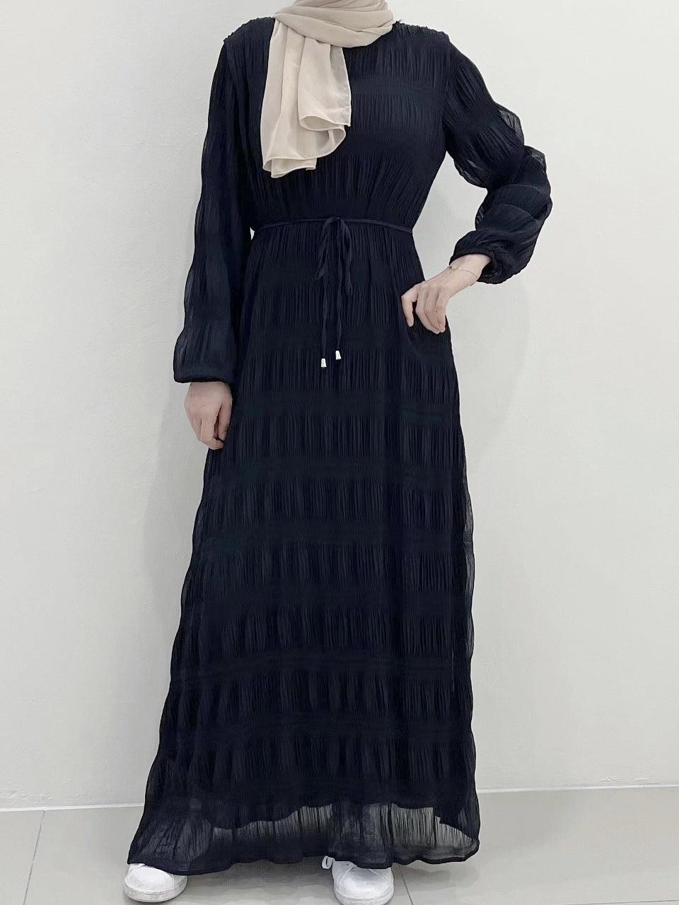 Women's Elegant Chiffon Long Sleeve outfit with Pleated Design - Trendy Mix