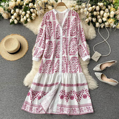 Holiday Style Printed Mid-length Loose Lotus Leaf Dress Women - Trendy Mix