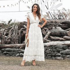 Lace Hook Flower Hollow Long Skirt - Trendy Mix