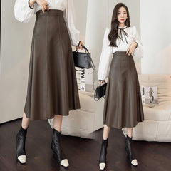 Women's Autumn And Winter High Waist PU Leather Skirt