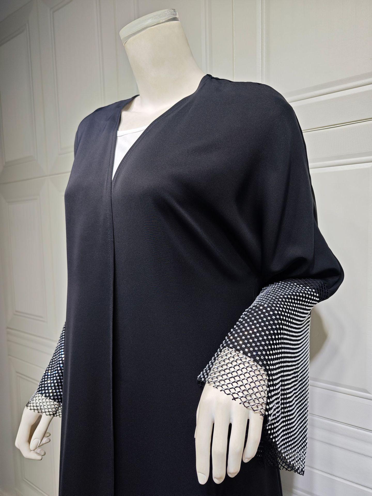 Stretchy Diamond Mesh Cardigan Abaya for Muslim Women - Trendy Mix