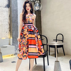 French-style Beautiful Print Slim Waist Dress - Trendy Mix