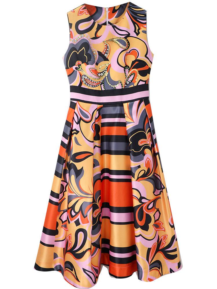 French-style Beautiful Print Slim Waist Dress - Trendy Mix