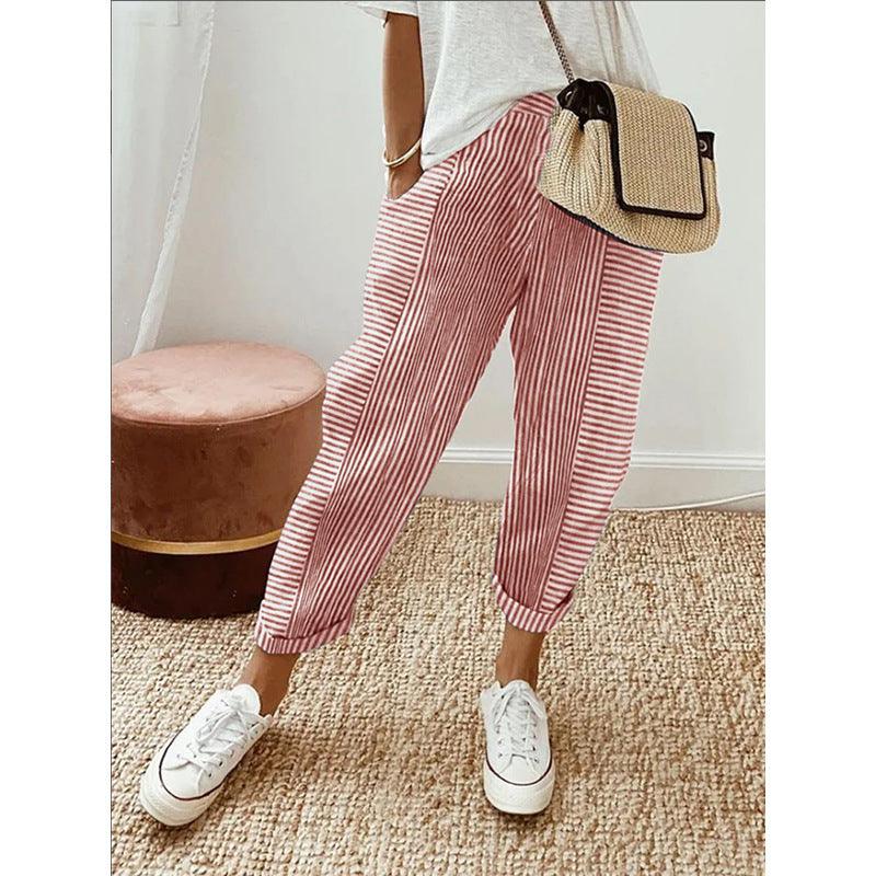 Women's Striped Print Trousers Summer Fashion Casual Loose Pants - Trendy Mix